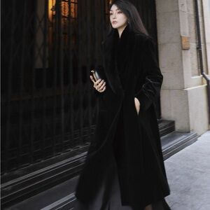 Black Velvet Coat with Real Fur collar